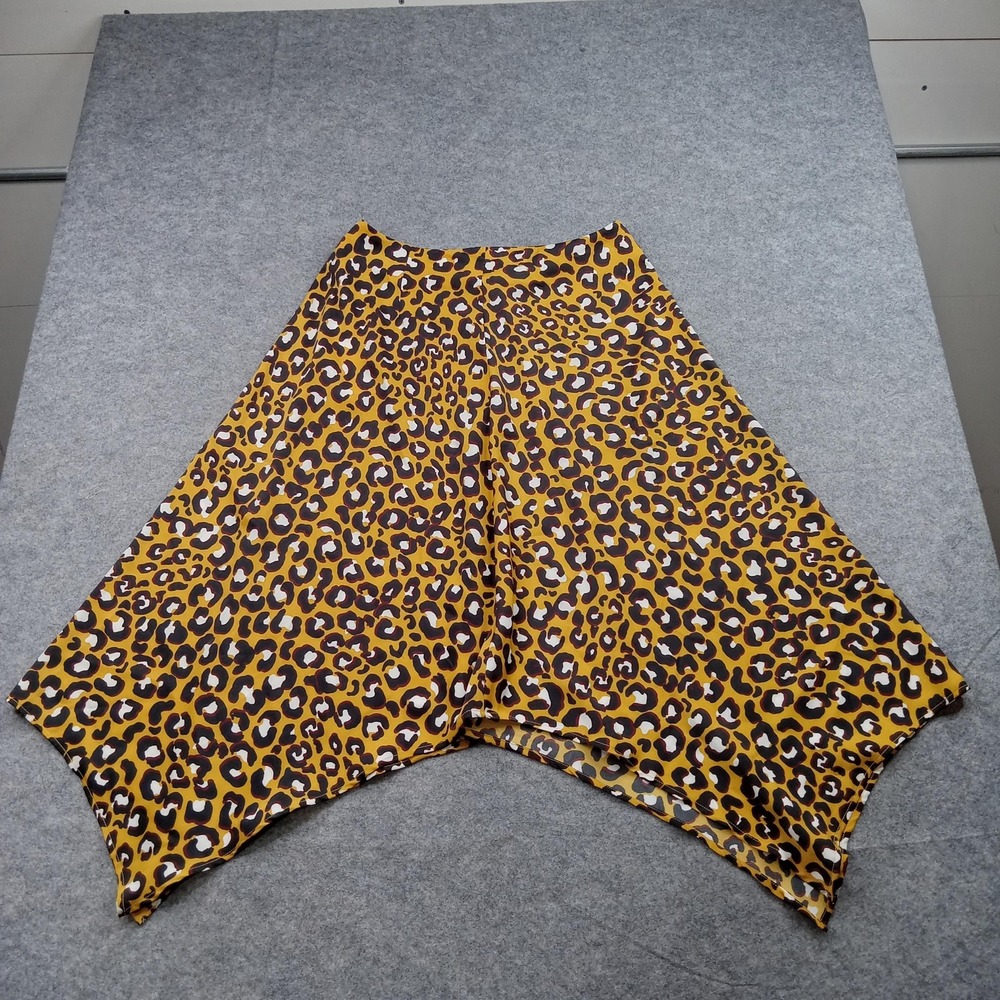 Who What Wear Skirt Womens 4‎ Yellow Leopard Print Handkerchief Hem Midi Flowy